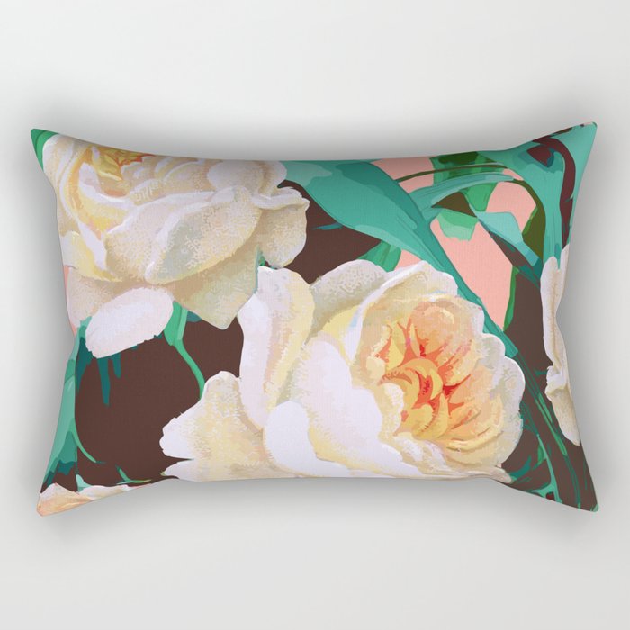 Tropical & White Blossom #painting #tropical #botanical Rectangular Pillow Gallery Image 1
