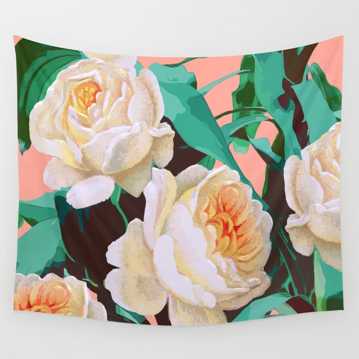 Tropical & White Blossom #painting #tropical #botanical Wall Tapestry Gallery Image 1