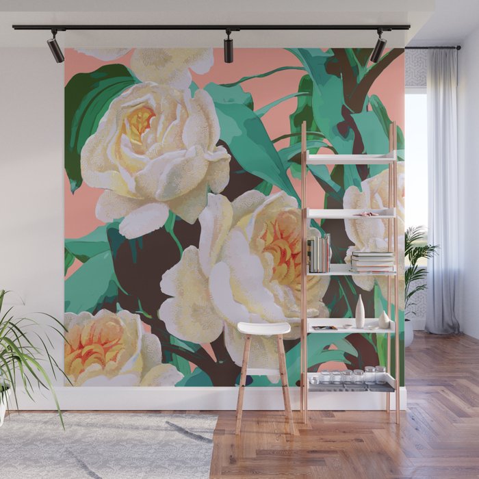Tropical & White Blossom #painting #tropical #botanical Wall Mural Gallery Image 1