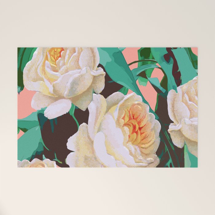 Tropical & White Blossom #painting #tropical #botanical Welcome Mat Gallery Image 1