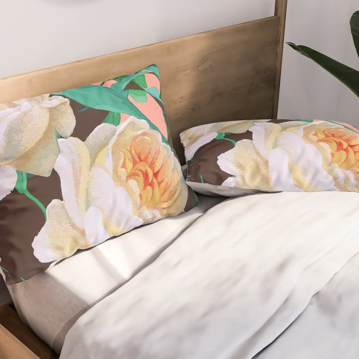 Tropical & White Blossom #painting #tropical #botanical Pillow Sham Gallery Image 2