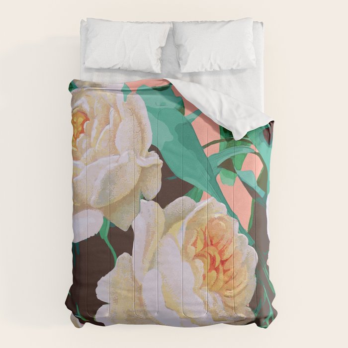 Tropical & White Blossom #painting #tropical #botanical Comforter Gallery Image 1