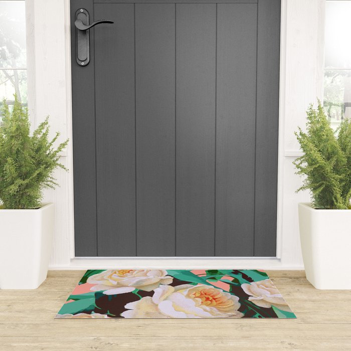 Tropical & White Blossom #painting #tropical #botanical Welcome Mat Gallery Image 3