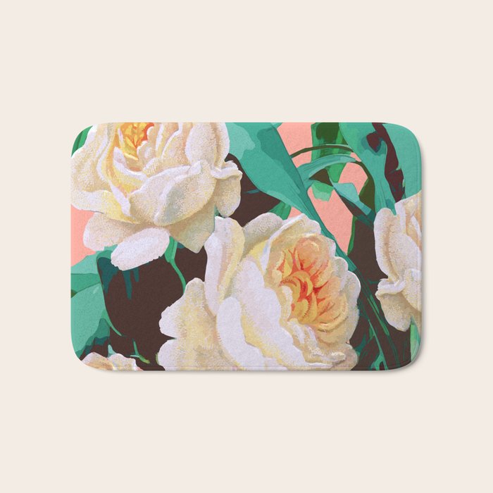 Tropical & White Blossom #painting #tropical #botanical Bath Mat Gallery Image 1