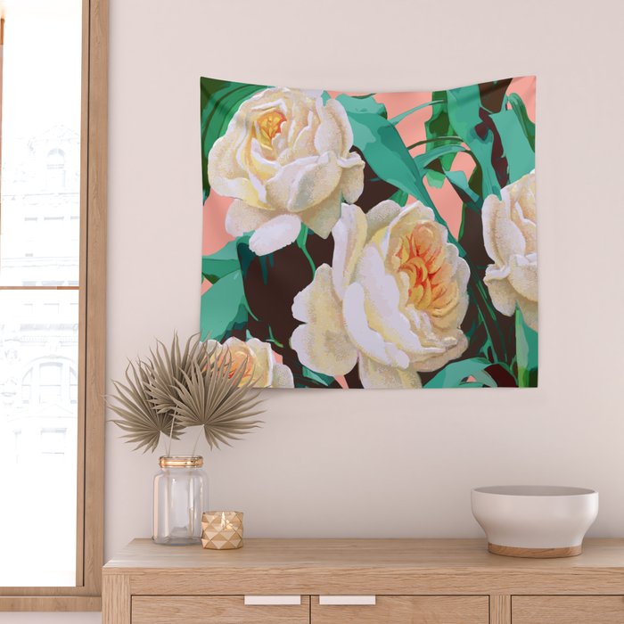 Tropical & White Blossom #painting #tropical #botanical Wall Tapestry Gallery Image 2