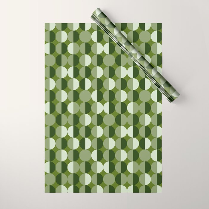 Retro 70s disco half circles sage green Wrapping Paper Gallery Image 1