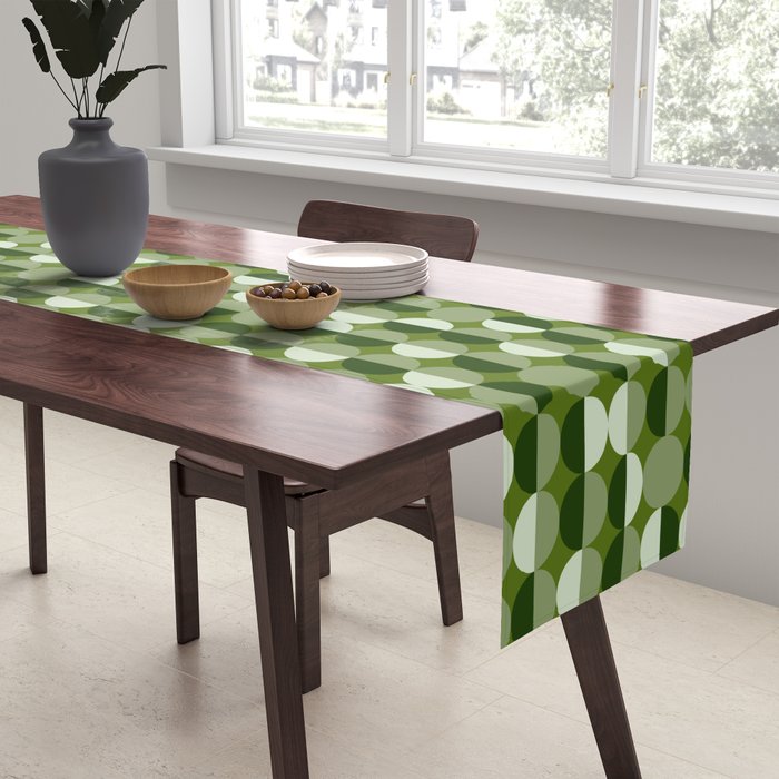Retro 70s disco half circles sage green Table Runner Gallery Image 2