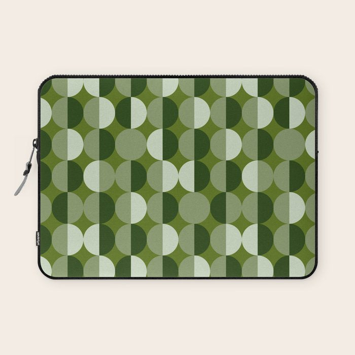 Retro 70s disco half circles sage green Laptop Sleeve Gallery Image 1