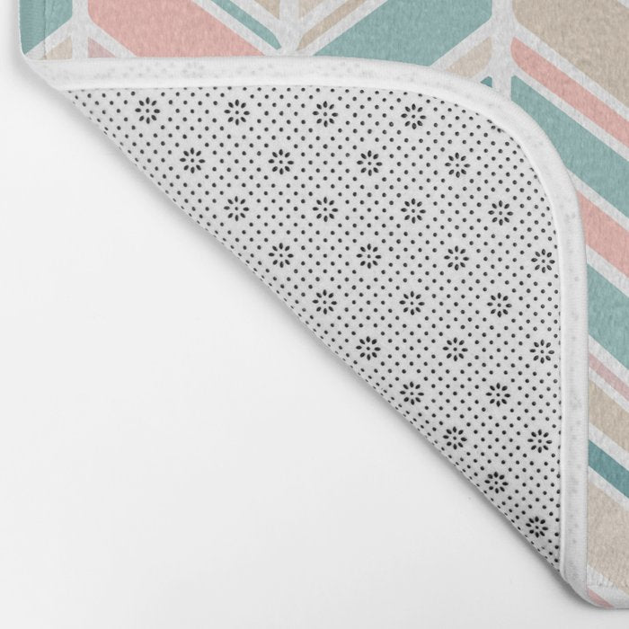 Herringbone Pattern - Cream Coral and Teal Bath Mat Gallery Image 2