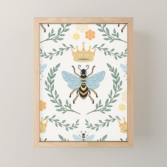 Queen Bee with Gold Crown and Laurel Frame Mini Art Print Gallery Image 1