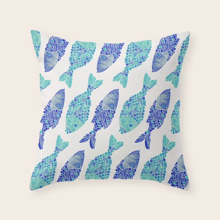 Indonesian Fish Duo - Navy & Turquoise Palette Throw Pillow Gallery Image 6