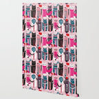 Feline Christmas vibes // pastel pink background green fuchsia pink white and black kittens Wallpaper Gallery Image 2