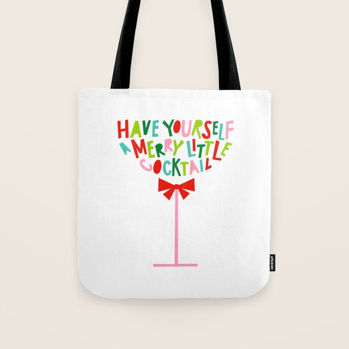 Have Yourself a Merry Little Cocktail - Festive Cocktail Typography Tote Bag Gallery Image 1