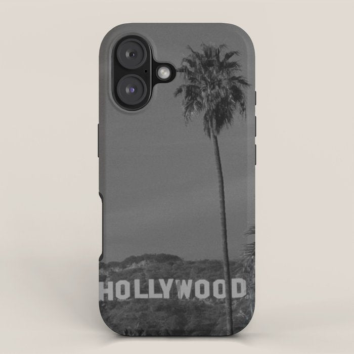Hollywood Sign, Los Angeles, California black and white photograph / black and white photography iPhone Case Gallery Image 1