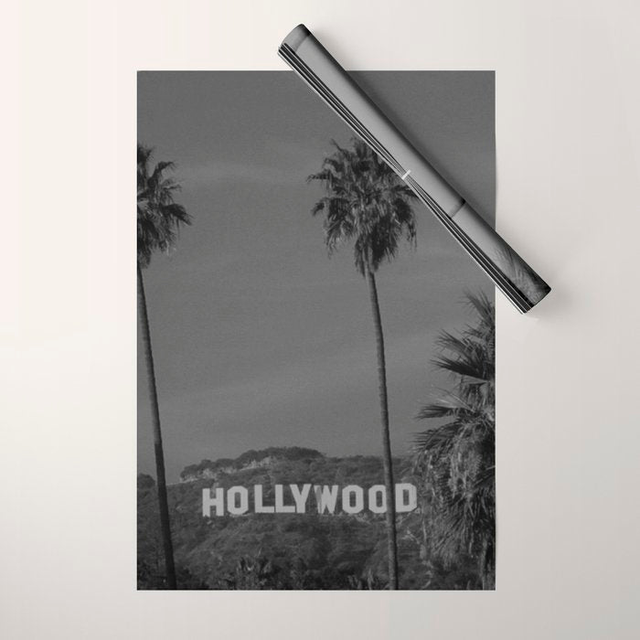 Hollywood Sign, Los Angeles, California black and white photograph / black and white photography Wrapping Paper Gallery Image 1
