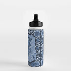Rooster Painting in Navy Blue - Folk Art Style Water Bottle Gallery Image 2