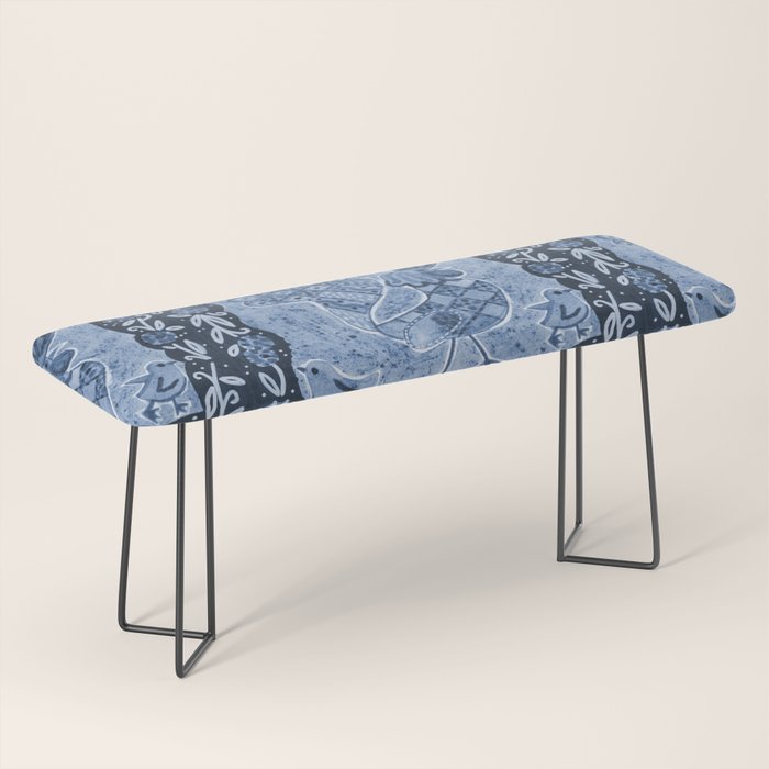 Rooster Painting in Navy Blue - Folk Art Style Bench Gallery Image 1