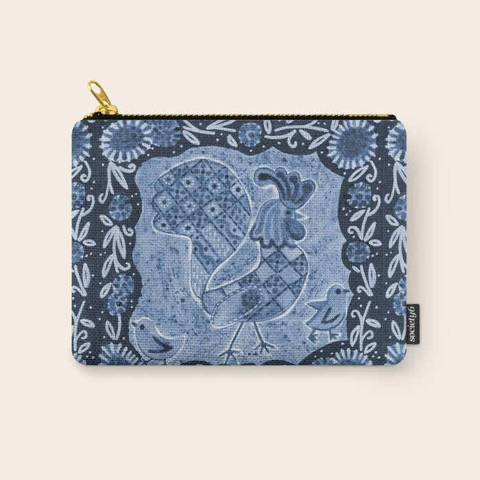 Rooster Painting in Navy Blue - Folk Art Style Carry All Pouch Gallery Image 1