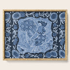 Rooster Painting in Navy Blue - Folk Art Style Serving Tray Gallery Image 1