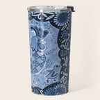 Rooster Painting in Navy Blue - Folk Art Style Travel Mug Gallery Image 2