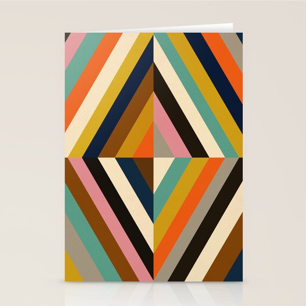 Mid Century Geometric Pattern Technicolor Diamond  Stationery Card Gallery Image 1