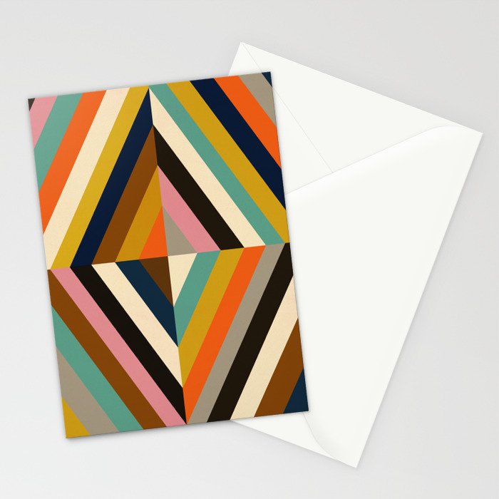 Mid Century Geometric Pattern Technicolor Diamond  Stationery Card Gallery Image 2