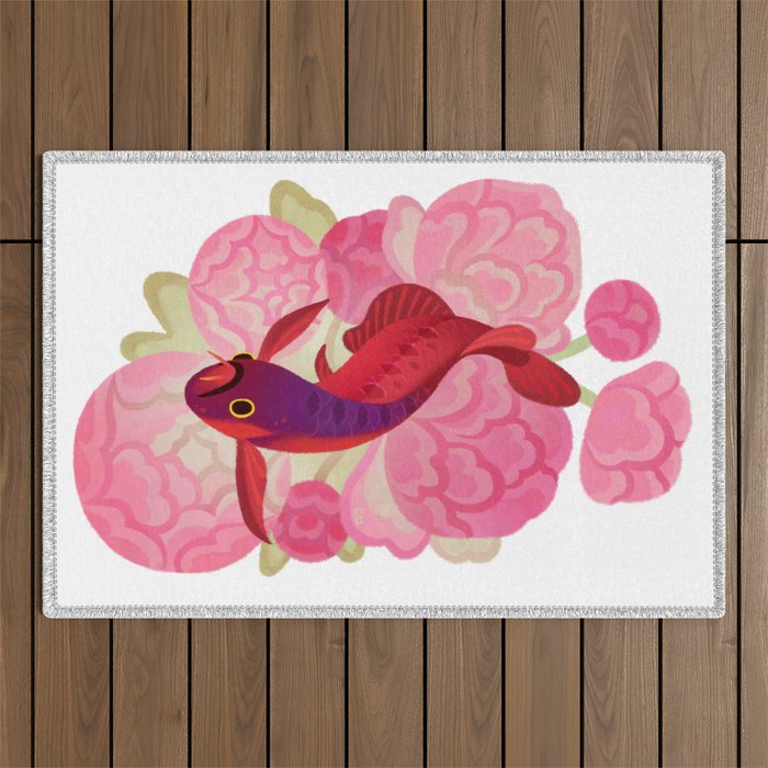 Arowana and peony 2 Outdoor Rug Gallery Image 1