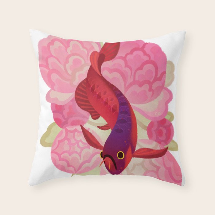 Arowana and peony 2 Throw Pillow Gallery Image 6