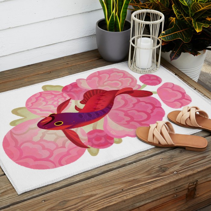 Arowana and peony 2 Outdoor Rug Gallery Image 2