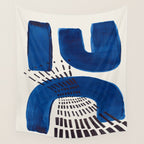 Colorful Mid Century Modern Abstract Fun Shapes Patterns Navy Blue Abstract Expressionism Wall Tapestry Gallery Image 4