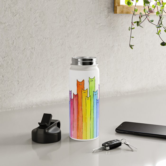 Rainbow of Cats Funny Whimsical Animals Water Bottle Gallery Image 4