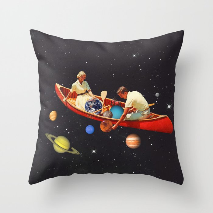 Big Bang Generation - A romantic boat ride amongst planets & stars in space Throw Pillow Gallery Image 1