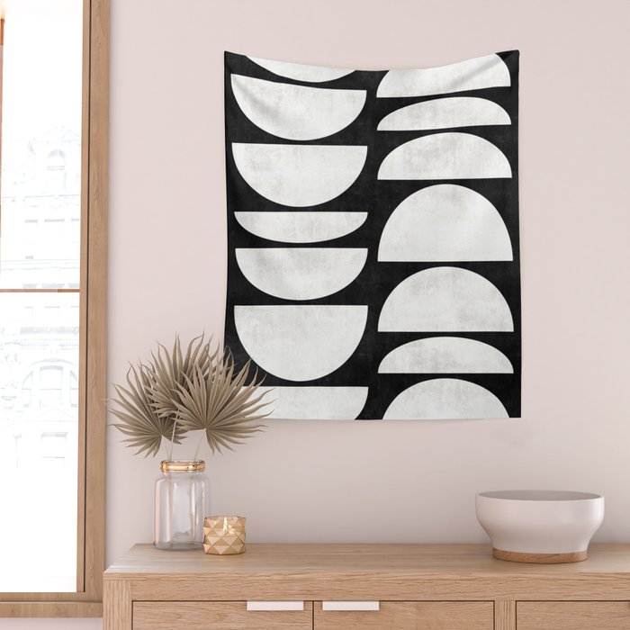 Mid-Century Modern Pattern No.8 - Black and White Wall Tapestry Gallery Image 2