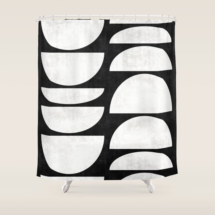 Mid-Century Modern Pattern No.8 - Black and White Shower Curtain Gallery Image 1