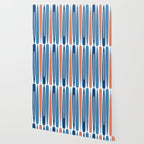 Mid Century Modern Vintage Inspired Stripes in Classic Blues and Muted Orange Wallpaper Gallery Image 2
