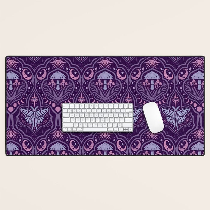 Celestial Forest Damask - Violet Desk Mat Gallery Image 1