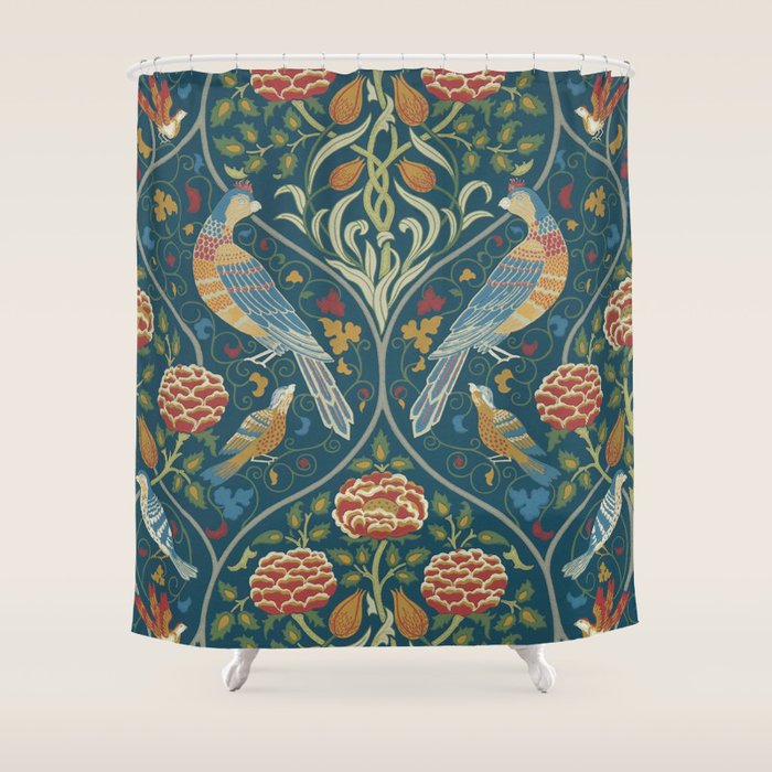 William Morris Seasons by May Melsetter Indigo Blue Shower Curtain Gallery Image 1