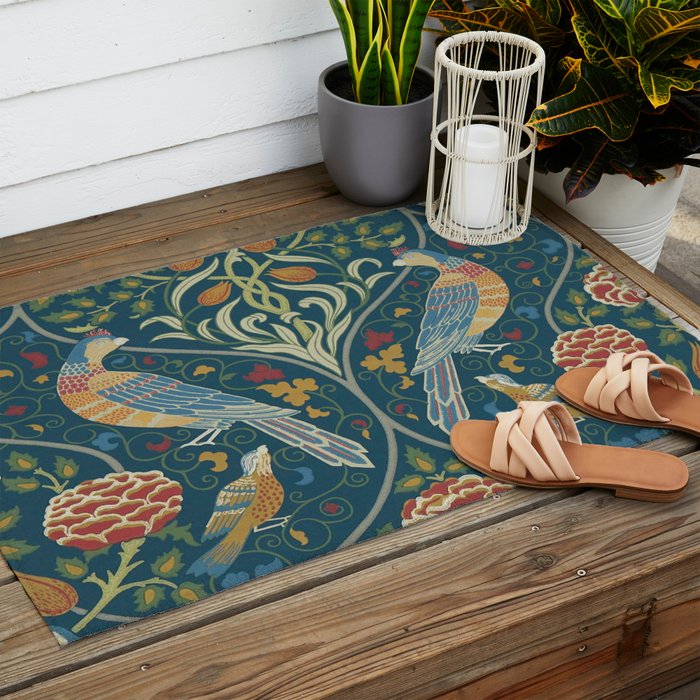 William Morris Seasons by May Melsetter Indigo Blue Outdoor Rug Gallery Image 2