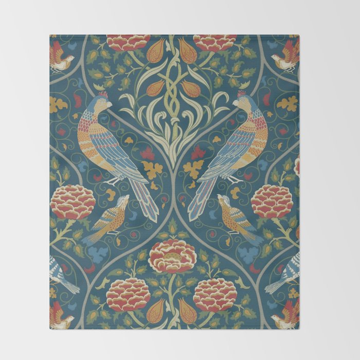 William Morris Seasons by May Melsetter Indigo Blue Throw Blanket Gallery Image 2