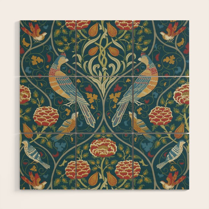 William Morris Seasons by May Melsetter Indigo Blue Wood Wall Art Gallery Image 1
