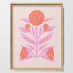 Pink and Red Flower Block Print Illustration Serving Tray Gallery Image 1