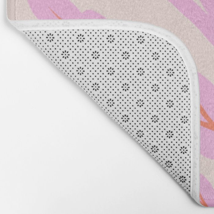Pink and Red Flower Block Print Illustration Bath Mat Gallery Image 2