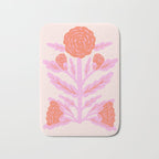 Pink and Red Flower Block Print Illustration Bath Mat Gallery Image 1