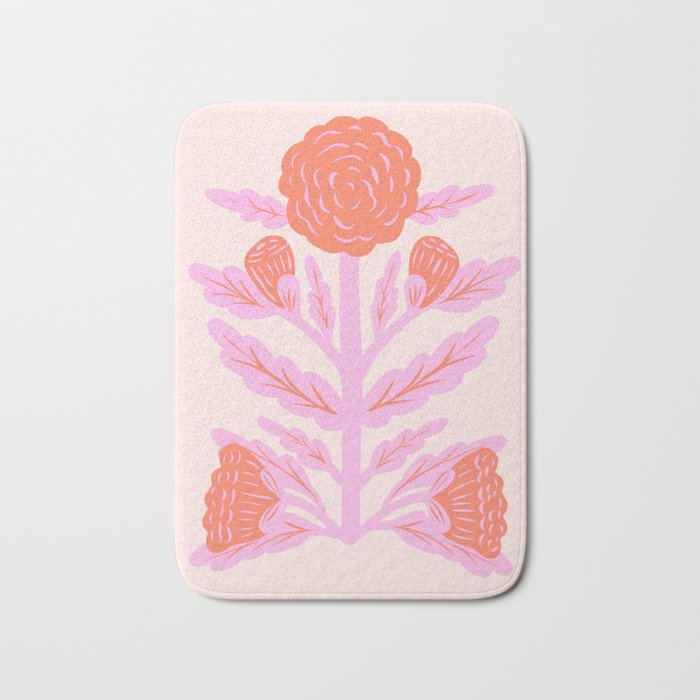 Pink and Red Flower Block Print Illustration Bath Mat Gallery Image 1