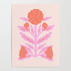 Pink and Red Flower Block Print Illustration Poster Gallery Image 4