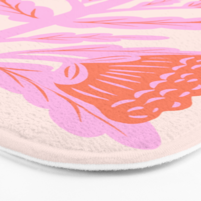 Pink and Red Flower Block Print Illustration Bath Mat Gallery Image 3