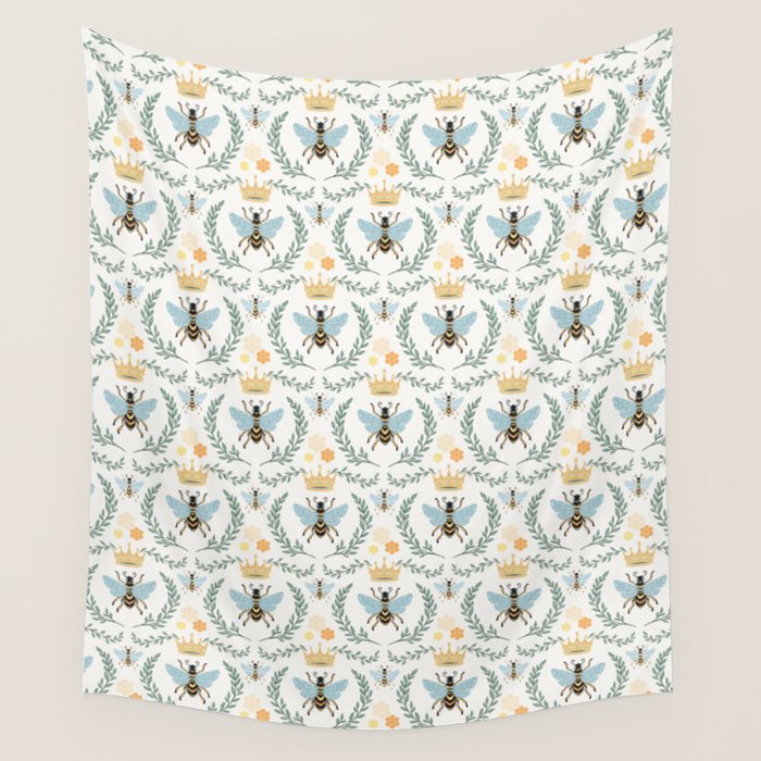 Queen Bee with Gold Crown and Laurel Frame Wall Tapestry Gallery Image 4