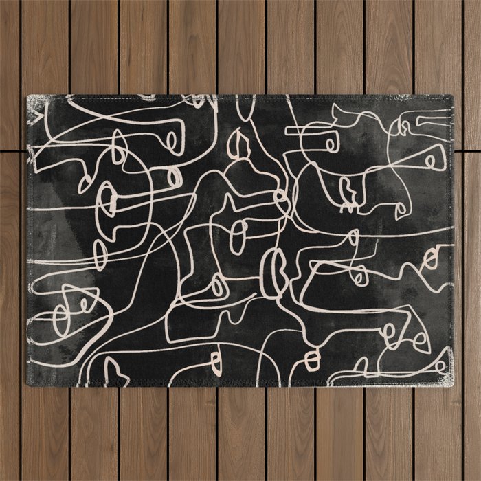 abstract line art faces 4 Outdoor Rug Gallery Image 1