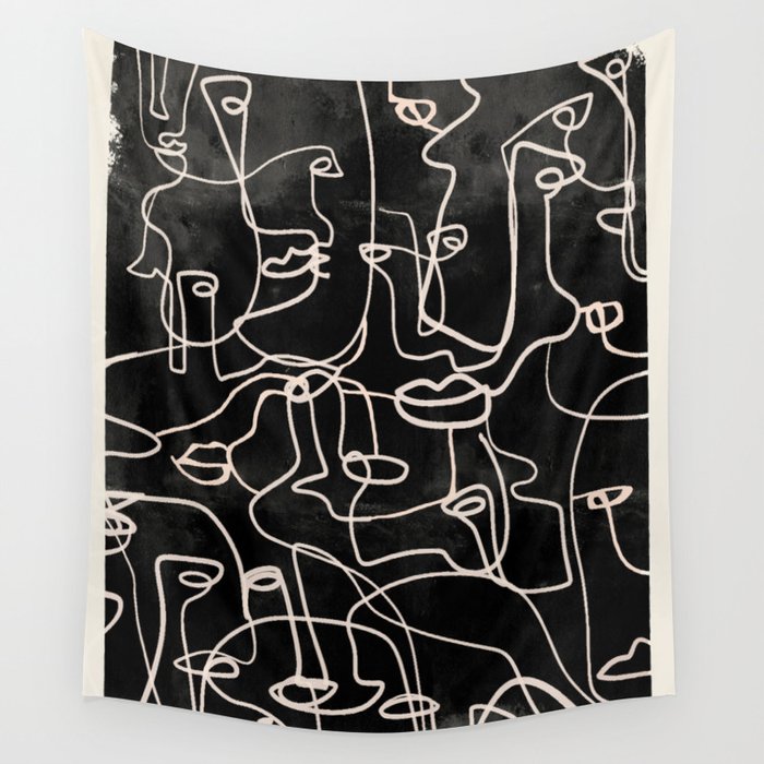 abstract line art faces 4 Wall Tapestry Gallery Image 4