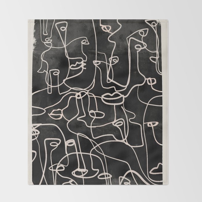abstract line art faces 4 Throw Blanket Gallery Image 2